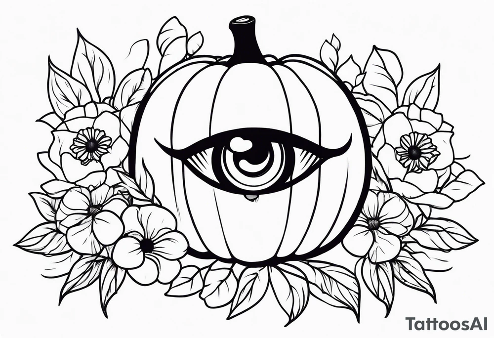 eye pumpkin flowers tattoo idea