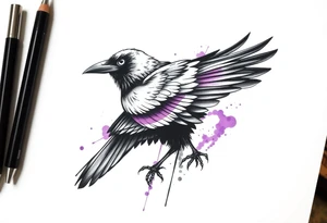 A crow tattoo that incorporates a strip/band of purple somewhere in the design to represent dealing with domestic abuse. tattoo idea