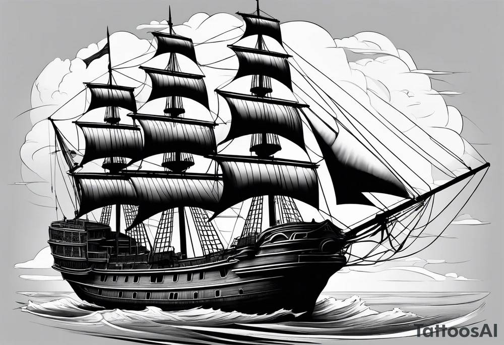 huge dark wooden ship 3D tattoo idea