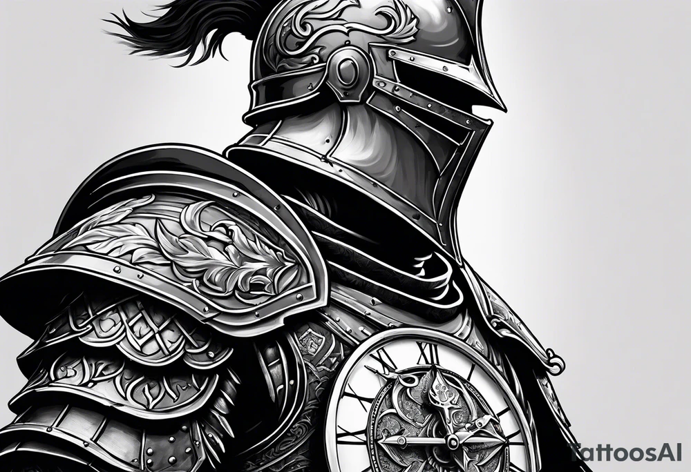 knight with heavy armor with clock and less detail tattoo idea