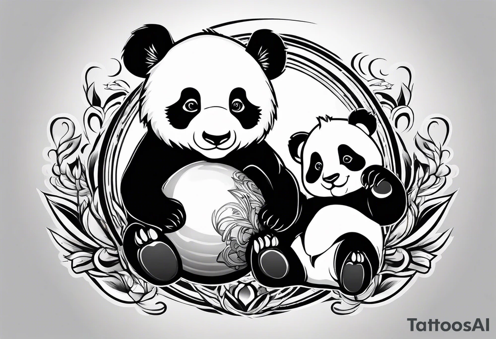 Baby panda and baby tiger passing a ball tattoo idea