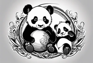 Baby panda and baby tiger passing a ball tattoo idea