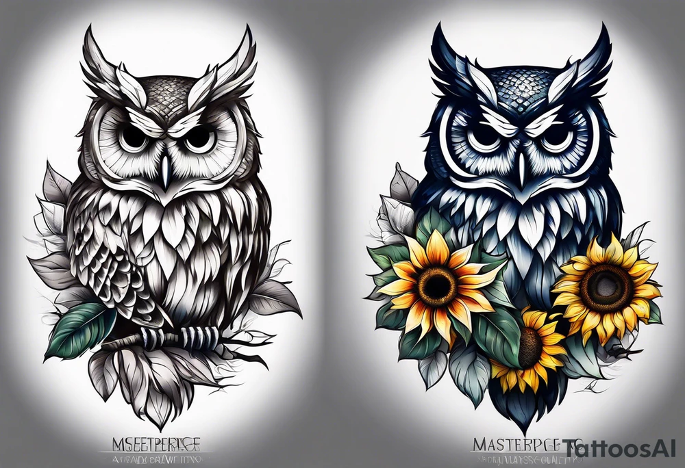 Sleeve with a owl sunflower and butterfly tattoo idea