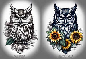 Sleeve with a owl sunflower and butterfly tattoo idea