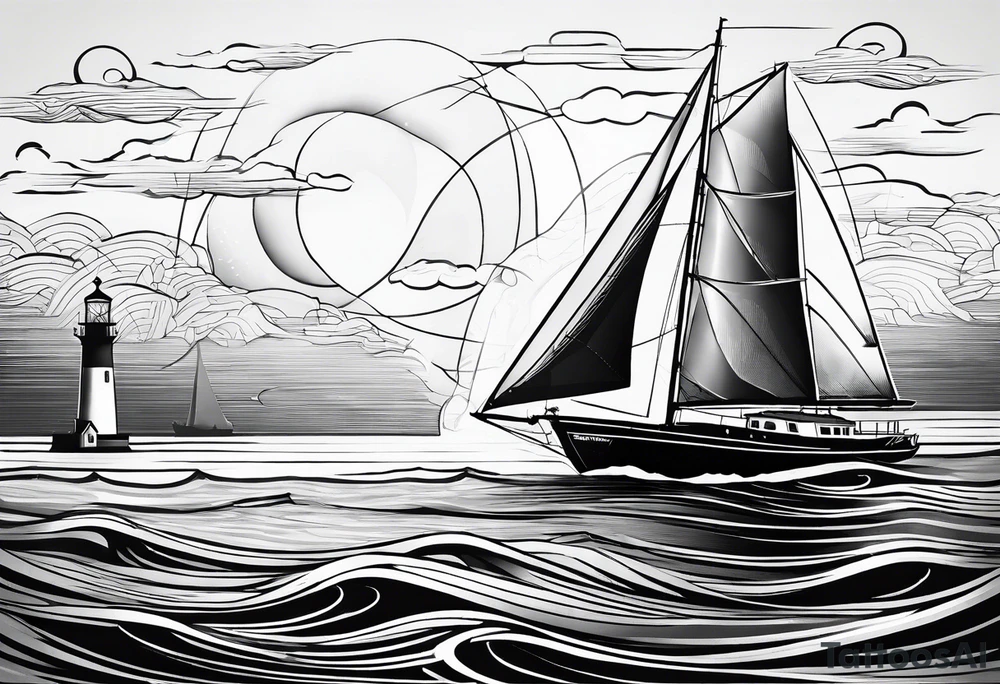 sailboat sail in the shape of a maritime lighthouse. tattoo idea