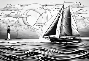 sailboat sail in the shape of a maritime lighthouse. tattoo idea