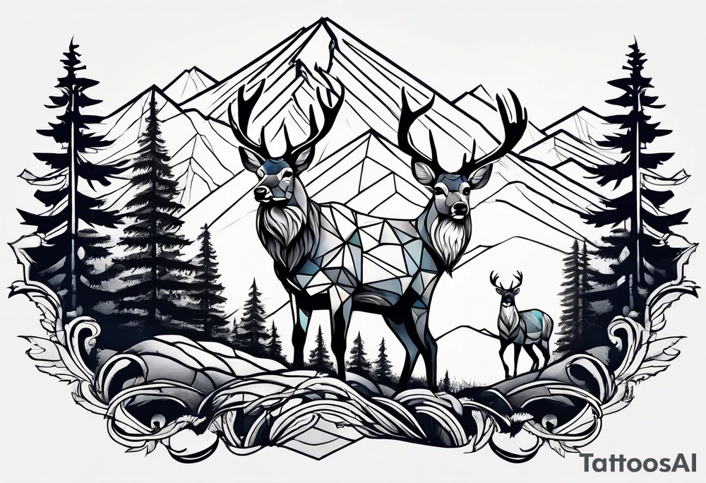 mountain with small deer tattoo idea