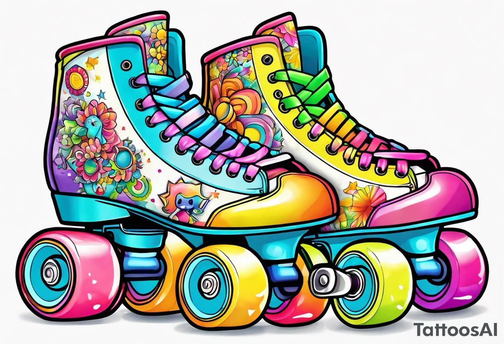 cute, pastel rainbow roller skates tattoo idea