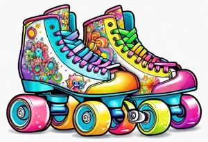 cute, pastel rainbow roller skates tattoo idea