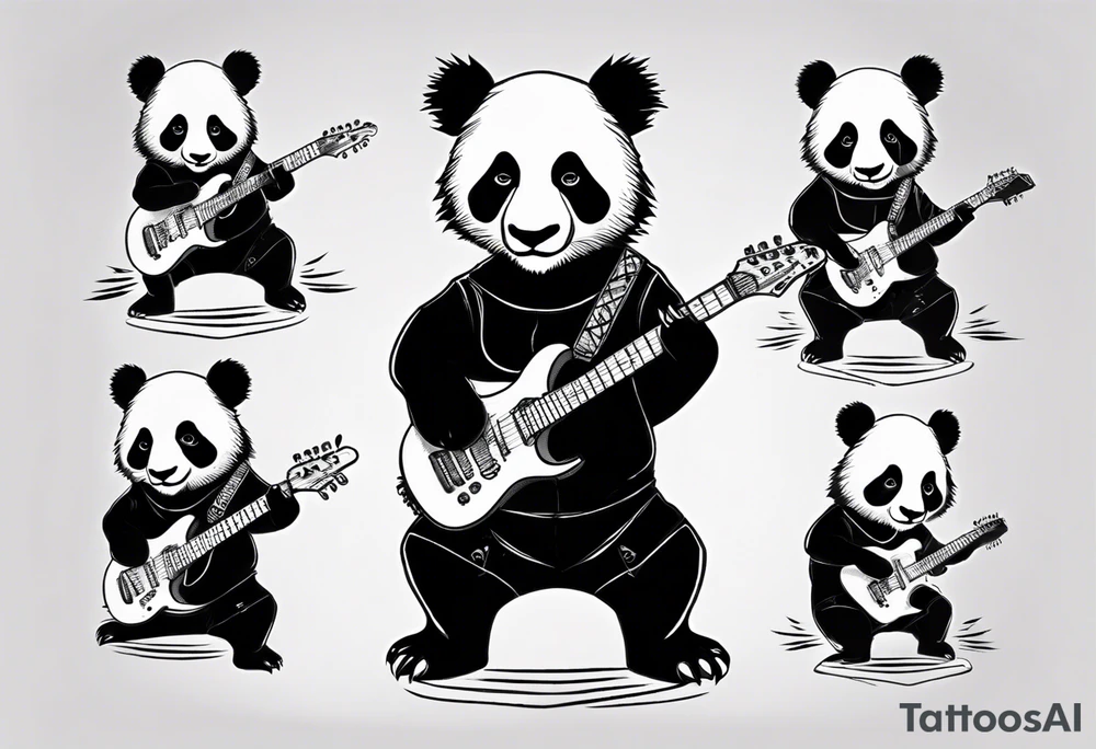 Punk Rock Panda playing electric guitar tattoo idea