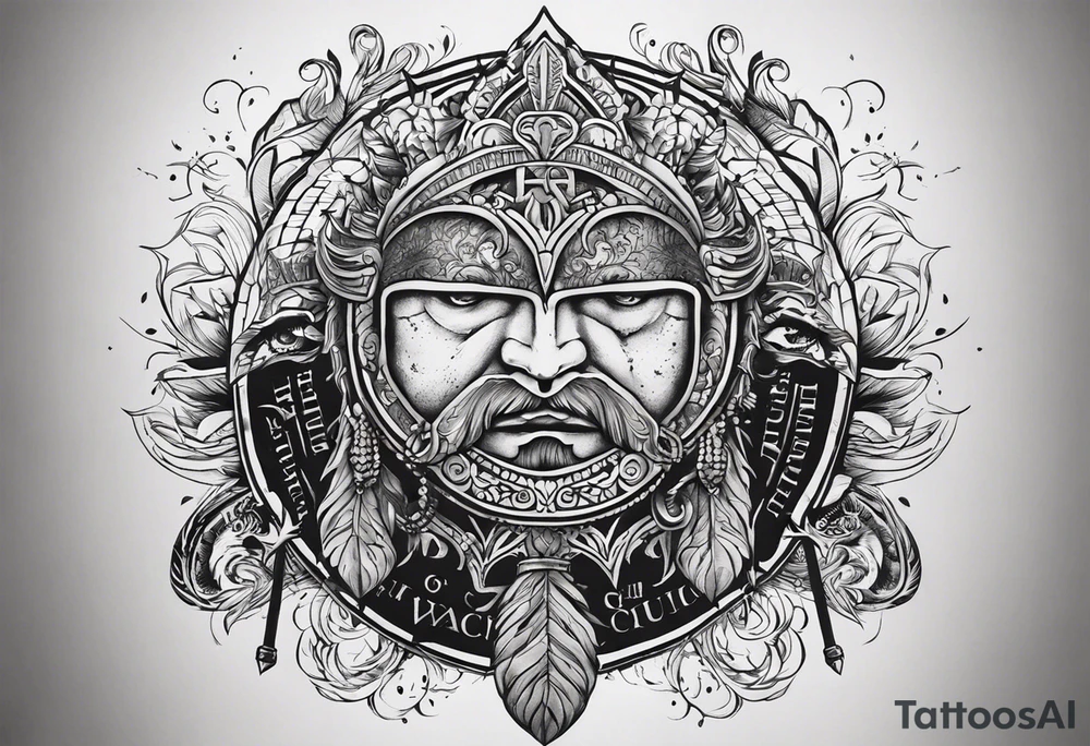 The tattoo is spiritually driven, using the Latin quote "Vincit qui see Vincit," which translates to "He who conquers himself conquers the world." Create this tattoo using the ideas of the warrior spirit, discipline, and growth in all aspects of life. The tattoo will be on the forearm tattoo idea