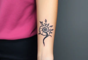 Fibonacci spiral shell inside of tree with leaves tattoo idea
