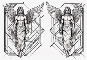 Two angels as brothers portrayed as geometric code tattoo idea