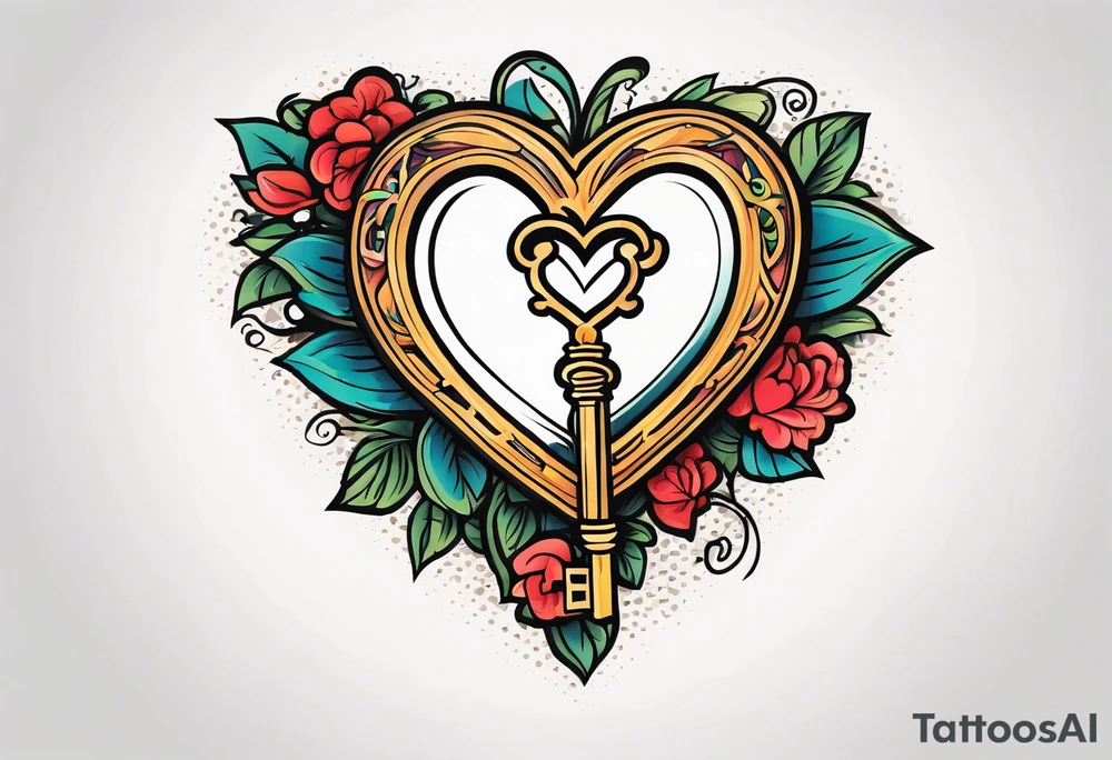 A heart shaped antique key tattoo idea