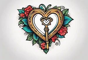 A heart shaped antique key tattoo idea
