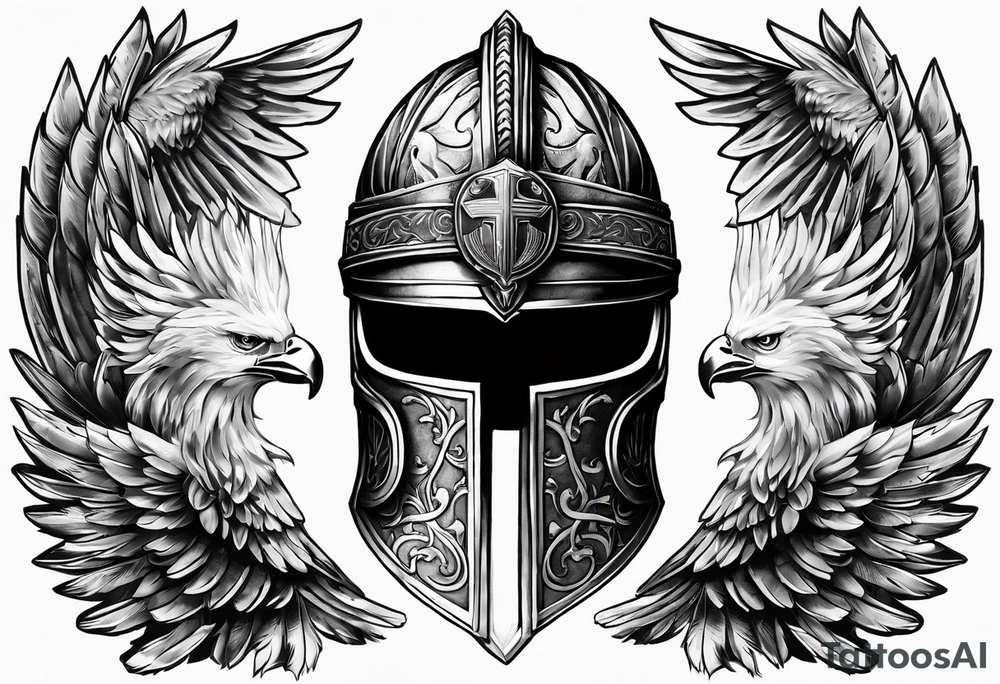 Si vis pacem, para bellum
Roman helmet and crest and eagle soaring tattoo idea