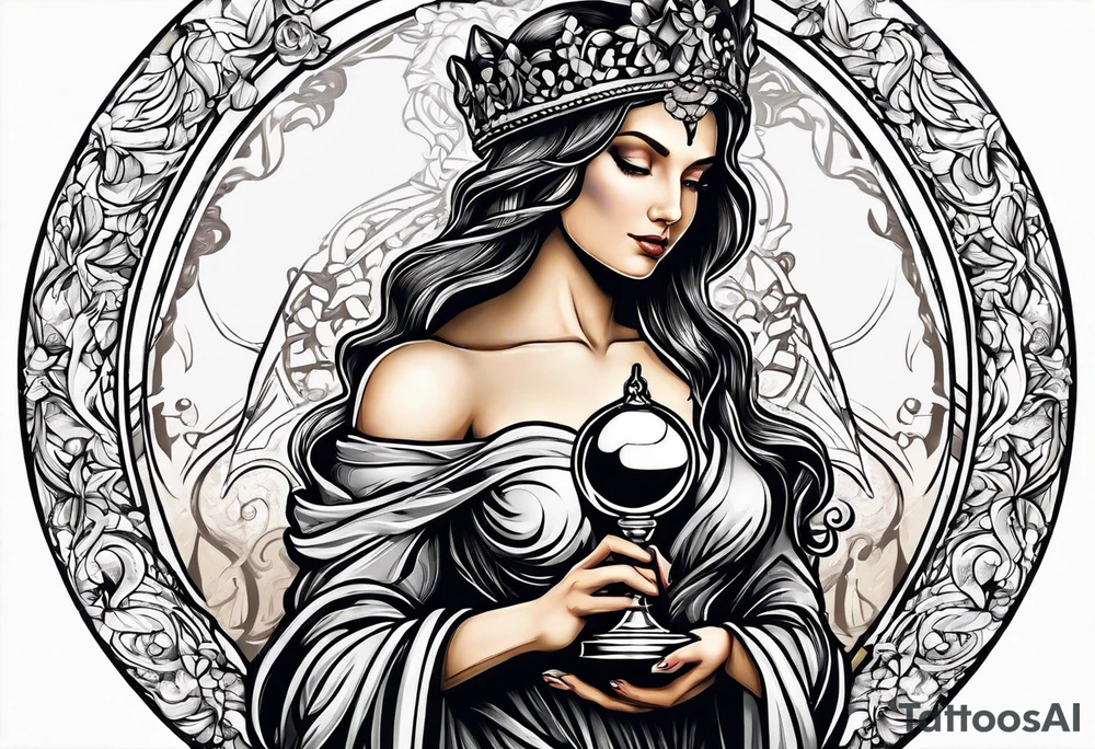 Female saint holding a chalice tattoo idea