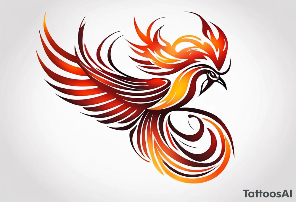 tribal pheonix with long tail curling tattoo idea