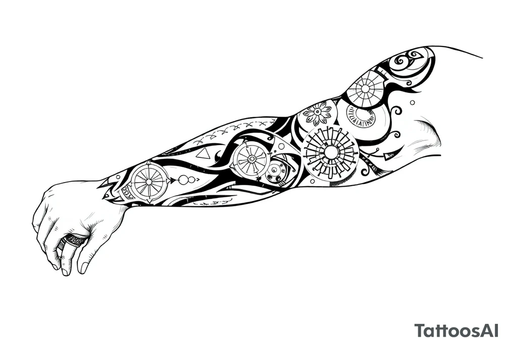 Sicilian Forearm tribal sleeve with patterns and symbols tattoo idea