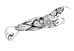 Sicilian Forearm tribal sleeve with patterns and symbols tattoo idea