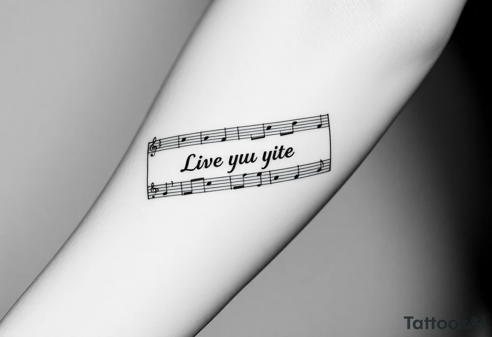 sheet music with the first 1 minute of Santana's song samba pa ti with the phrase "Live Your Lyrics" in fancy cursive between the top and bottom staves tattoo idea