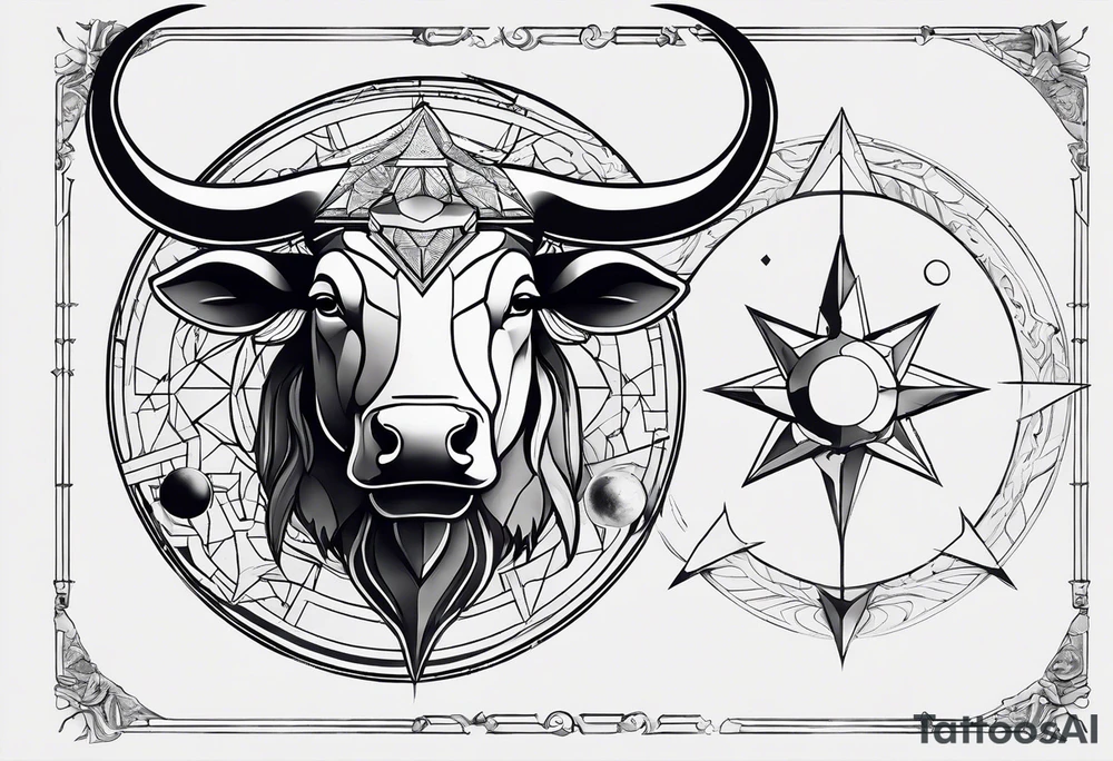 I want a geometric Taurus head with the planets positions on May 20th, 1989 tattoo idea