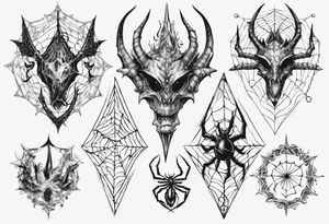Dragon spiral spiderweb shattered chalices jewels, unicorn horn and a spider tattoo idea