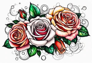 Roses with filled in stars & bubbles tattoo idea