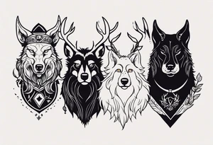 A Werewolf, a black dog, a rat and stag tattoo idea