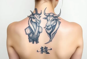 Goat and Ox dressed up as samurai warrior tattoo idea