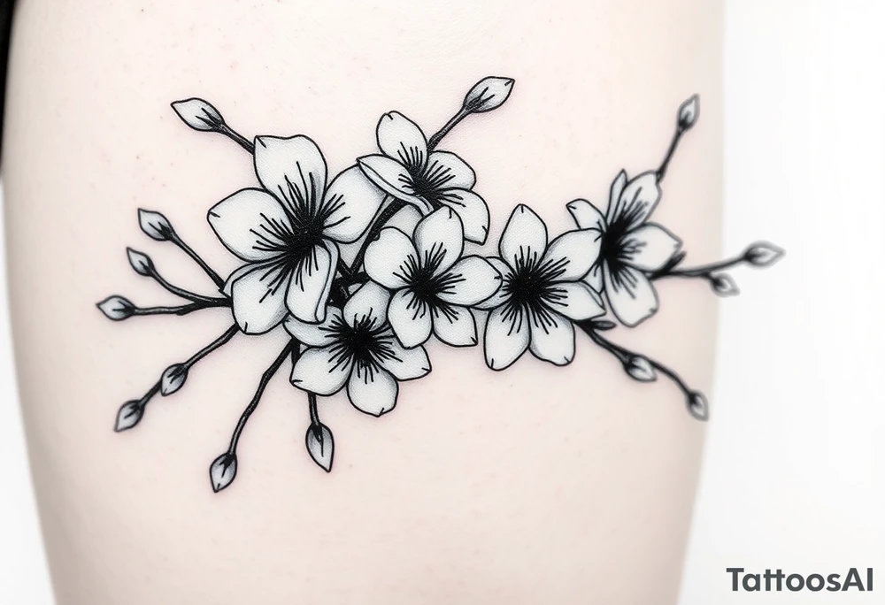 delicate cherry blossoms swirling in spring breeze with petals tattoo idea