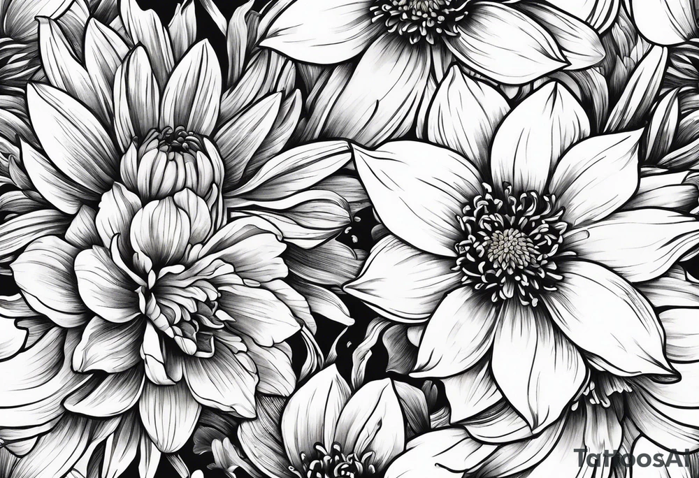 Narcissus and chrysanthemum intertwined tattoo idea