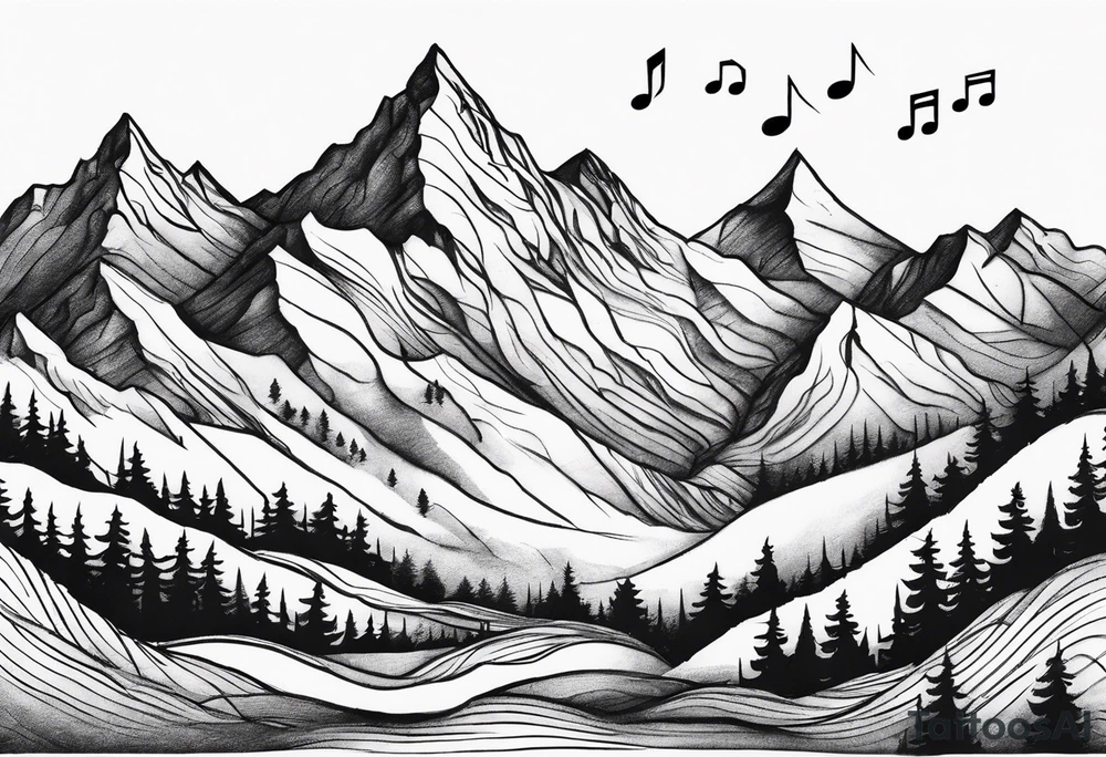 music notes mountains tattoo idea