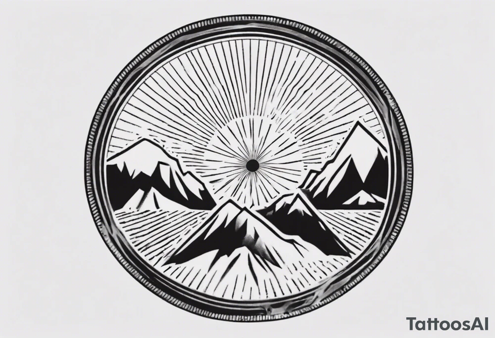 bicycle wheel as a weight plate with a mountain in the middle tattoo idea