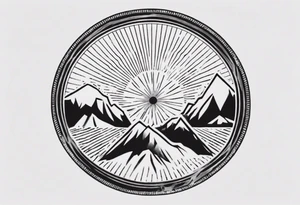 bicycle wheel as a weight plate with a mountain in the middle tattoo idea