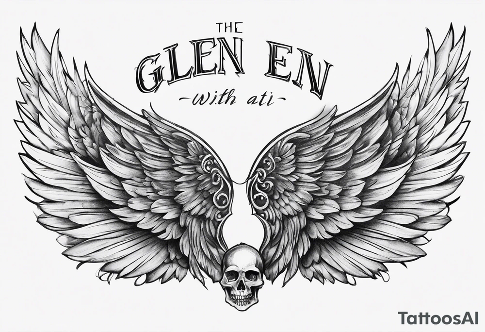 The word Glenn with angel Wings at the side tattoo idea