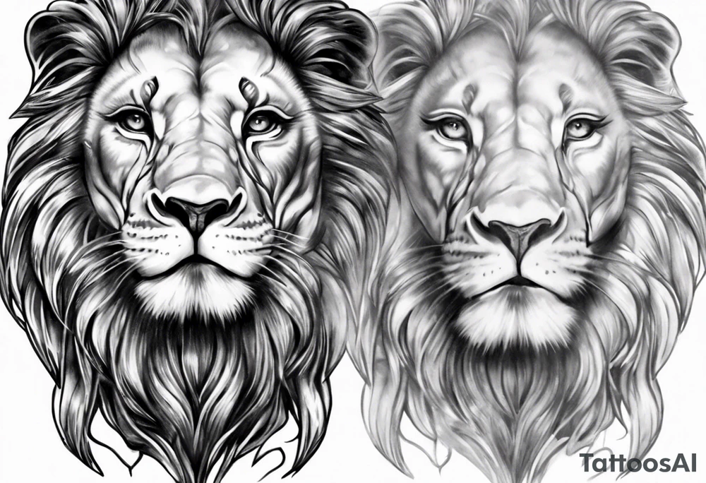 One Face , left part of it Lion right part of it godess tattoo idea