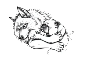 Big bad wolf hugging and pugfing tattoo idea