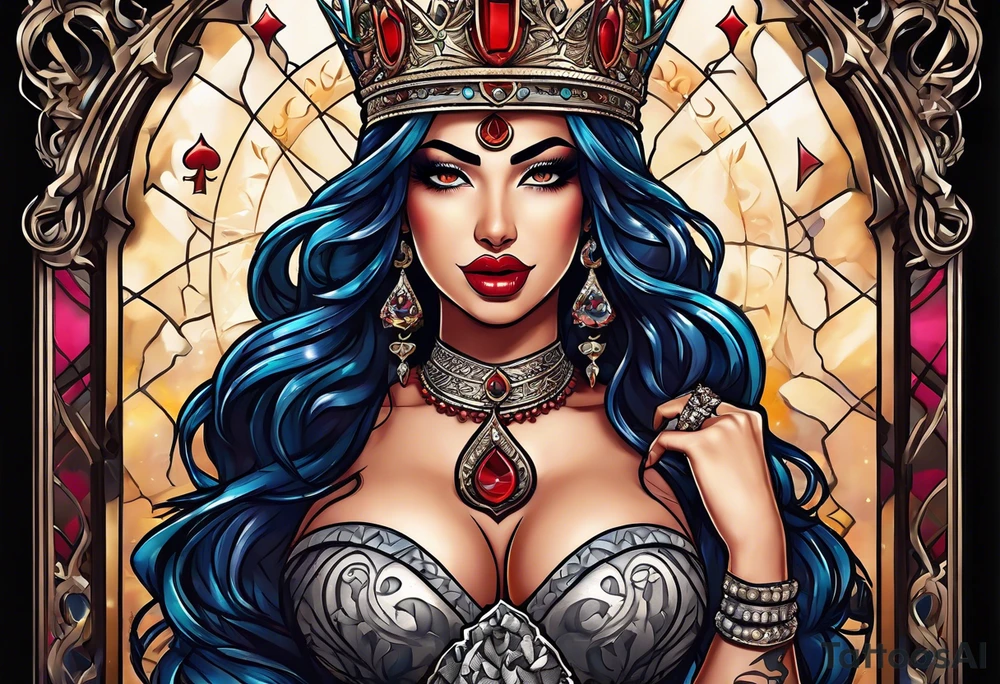 Latina Queen ahegao, drooling, happy, Spade Symbol with letter Q in the center of the spade framed tattoo idea