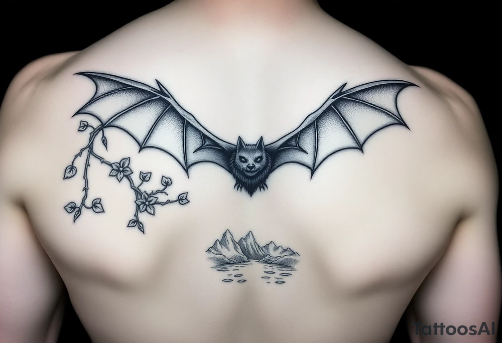 Bats,vines,river,cave tattoo idea