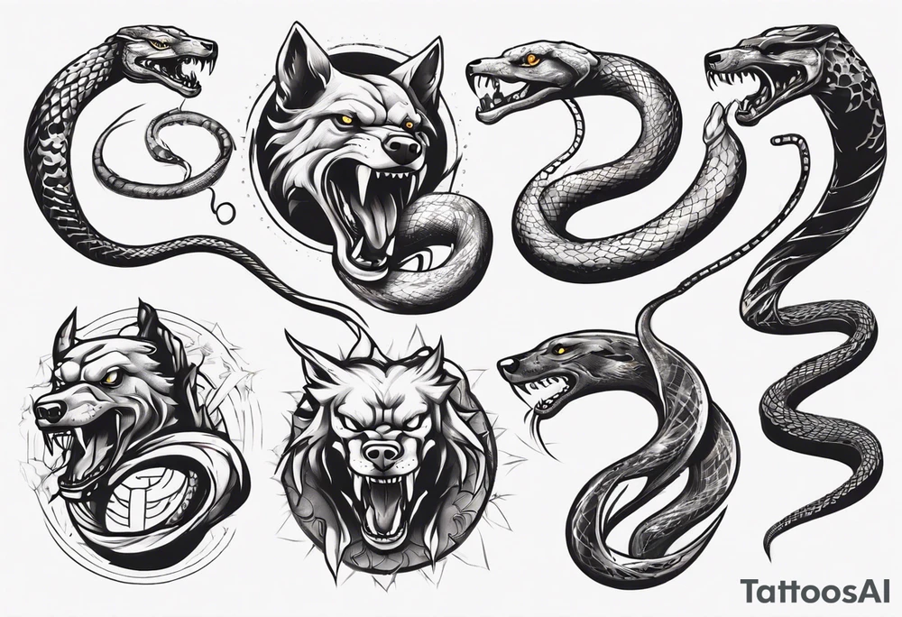 A snake fighting a dog tattoo idea