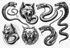 A snake fighting a dog tattoo idea