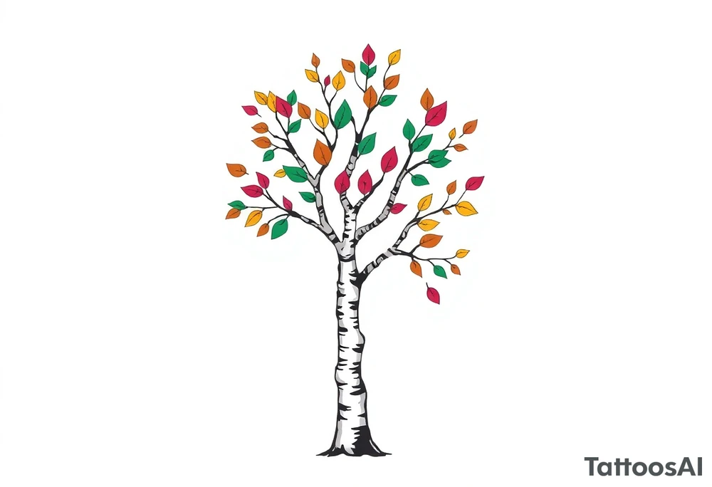 birch tree with coloured leaves tattoo idea