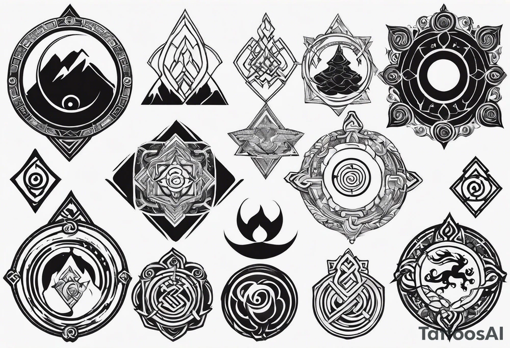 Avatar the last airbender elemental symbols tattoo idea | TattoosAI