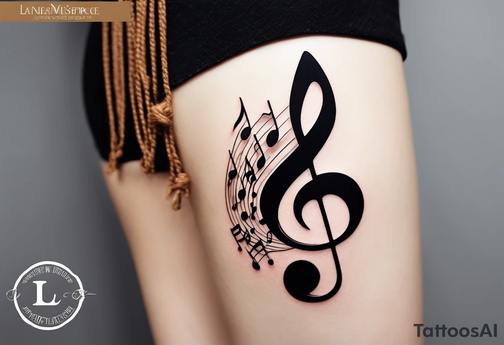 Simple minimalist tattoo in the style of single needle art depicting musical notes in the letters “l” and “r” tattoo idea