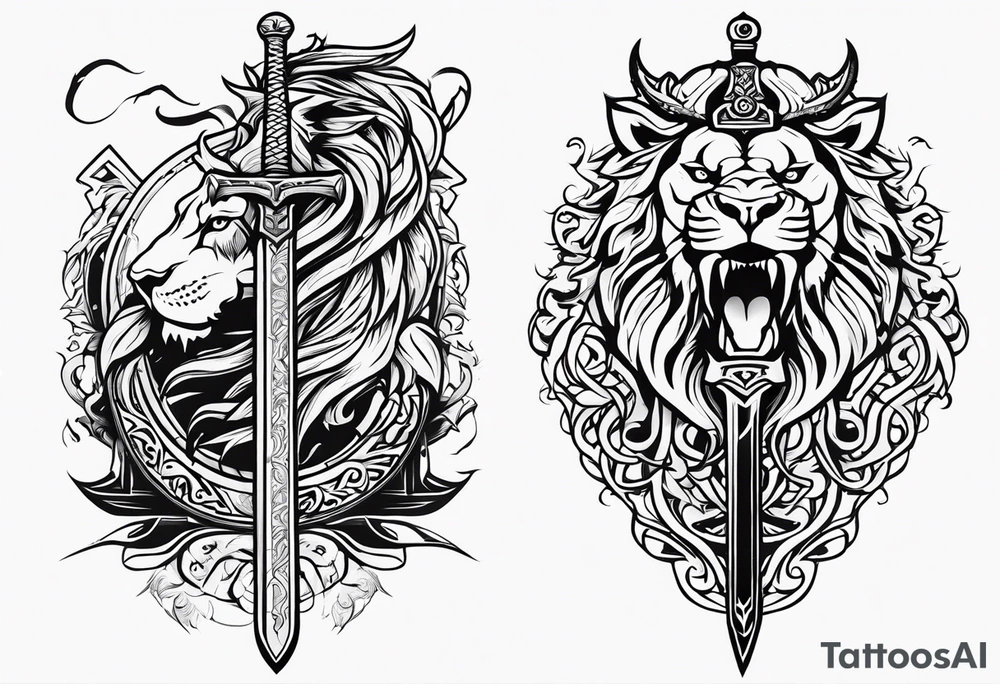 Valhalla sword  dragon lion tattoo idea