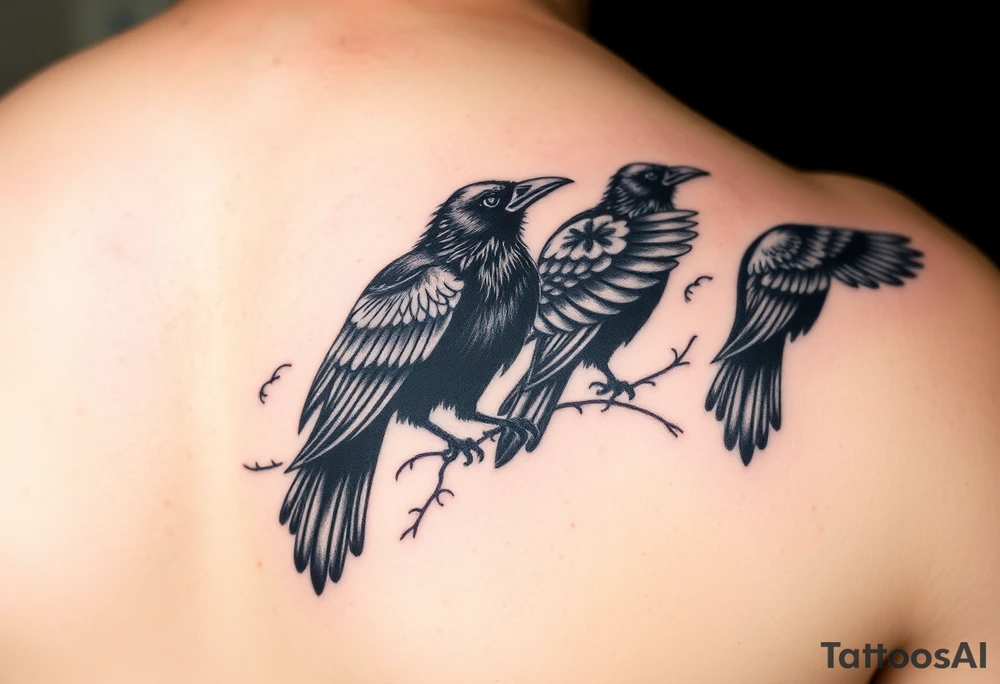 Left sleeve tattoo.

Morrigan Celtic  goddess of death. 

Crone imagery. 

Powerful dark magic

Multiple crows. 

. Realistic, black and white

Stronger focus on Celtic symbolism

Protector of natural world tattoo idea