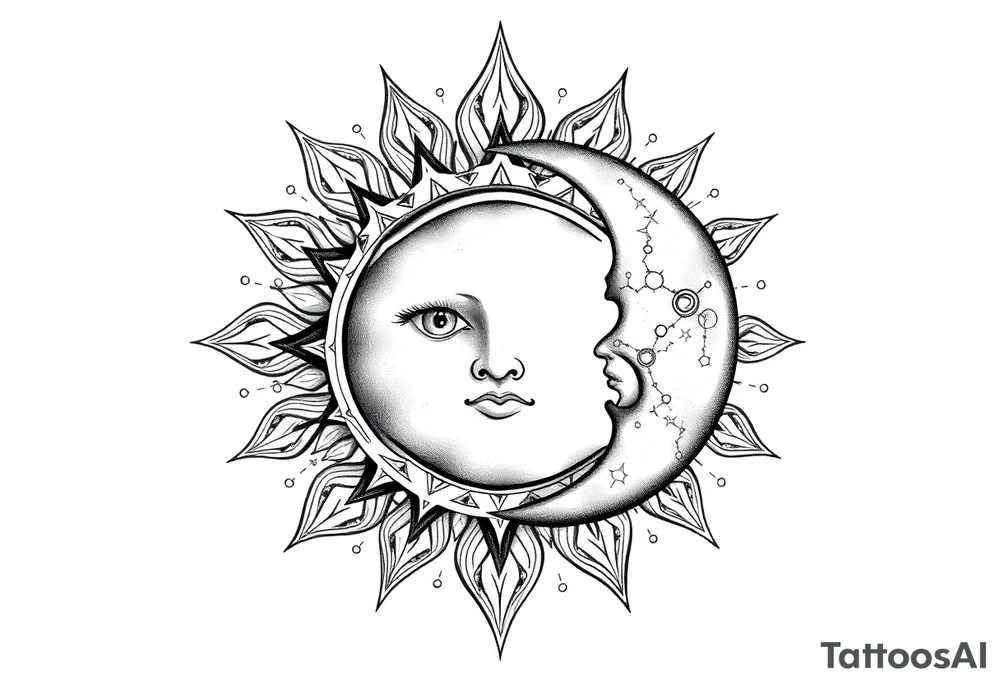 celestial sun and moon with constellation patterns tattoo idea celestial sun and moon with constellation patterns tattoo idea