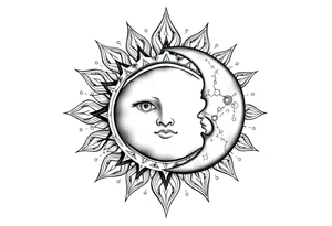 celestial sun and moon with constellation patterns tattoo idea