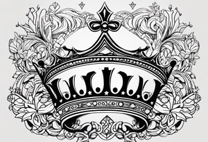 King & Queen Crown. Simplistic and detailed. fine lines Geometric design. no shading. Letters J & J included. tattoo idea
